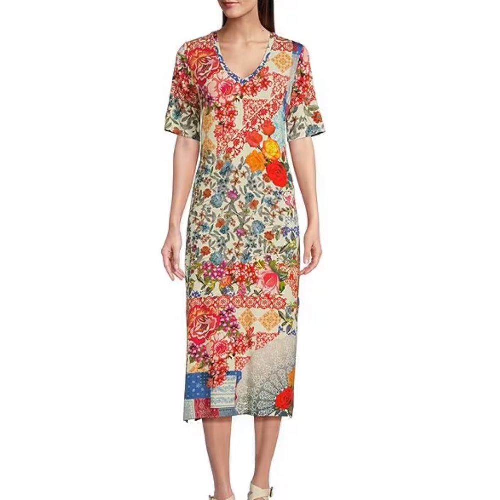 Johnny Was Tango Floral Print Bamboo Knit Jersey Scoop Neck Short Sleeve… - Picture 1 of 7
